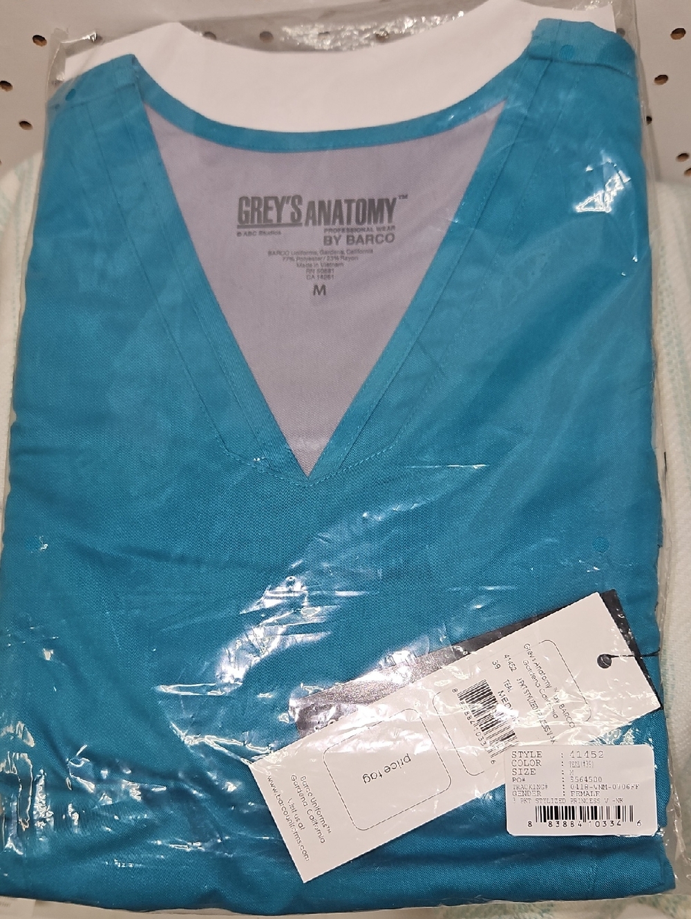 NWT Grey's Anatomy by Barco Princess Teal V-Neck Scrub Top MEDIUM
